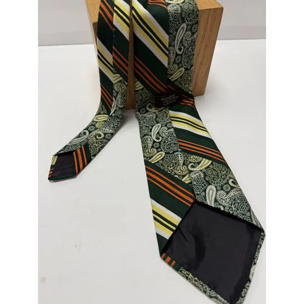 Designer Collection by Regal Green Paisley Stripe Vintage Necktie Classic 4 Inch